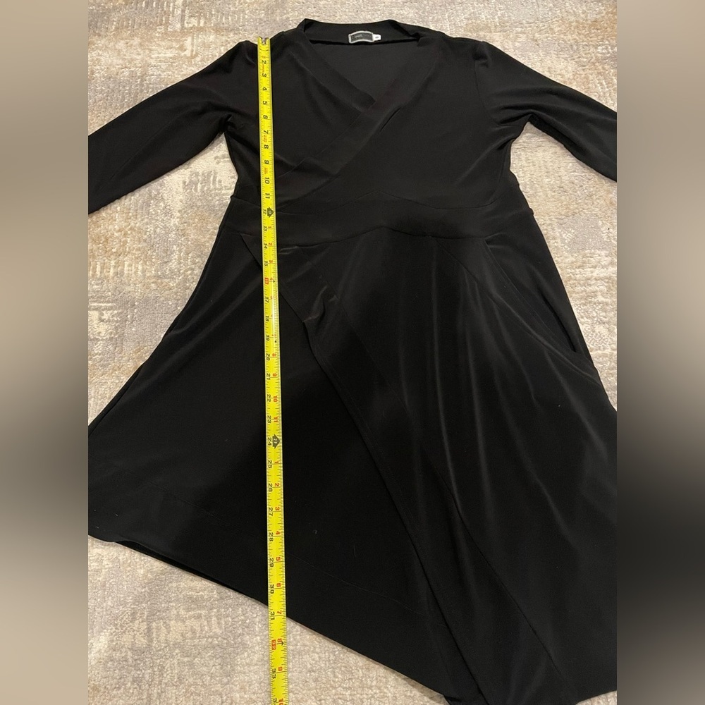 Sympli The Best Cross Wrap Black Asymmetrical Dress 3/4 Sleeve Stretchy Size 8 - Picture 9 of 10